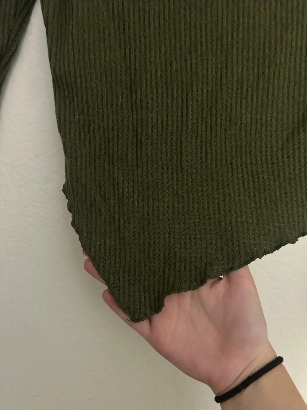Off-Shoulder Ribbed Long-Sleeve Top in Olive